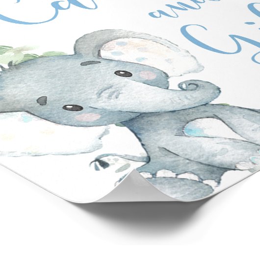 カードとギフト象のバルーン赤ちゃんシャワーのサイン ポスター (角)