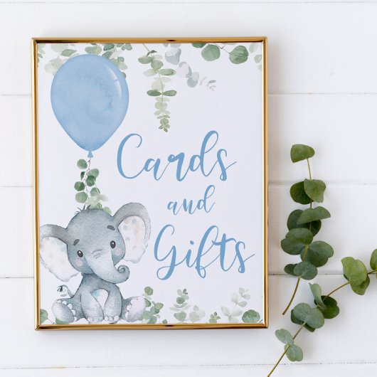 カードとギフト象のバルーン赤ちゃんシャワーのサイン ポスター