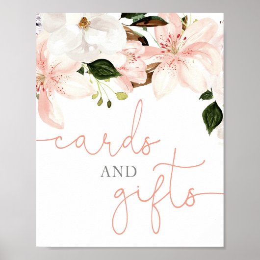 カードとギフト赤ちゃんシャワーのサイン赤面ピンクフローラ ポスター (正面)