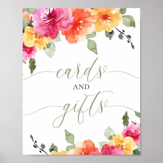 カードとギフト赤ちゃんシャワーカラフル明るいフローラ ポスター (正面)