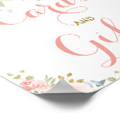 カードとギフト赤面ピンクフローラ緑の金ゴールド ポスター (角)