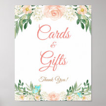 カードとギフト赤面ピーチ結婚フローラのサイン