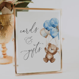 カードとギフト青テディベア赤ちゃんシャワーのサイン ポスター