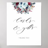 カードとギフト青Burgundyと赤のフローラのサイン ポスター (正面)