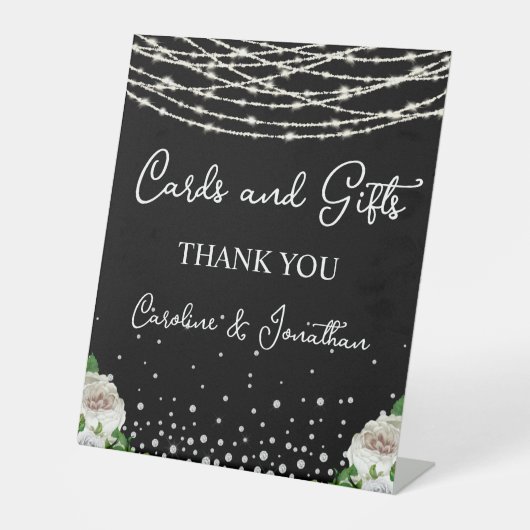 カードとギフト黒いサインの文字列ライト 台座サイン (正面)