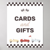 カードとギフト2速レースカー誕生日パーティー ポスター (正面)