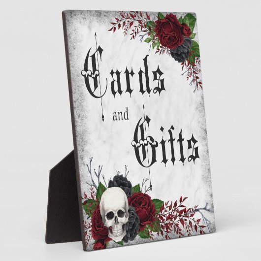 カードとギフト、スカルとバラ、ゴシック結婚の フォトプラーク (側面)