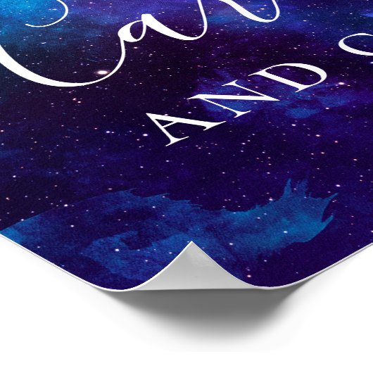 カードとギフト。宇宙銀河系ナイト結婚ネイビー ポスター (角)