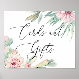 カードとギフト。水彩フローラ結婚サボテン ポスター