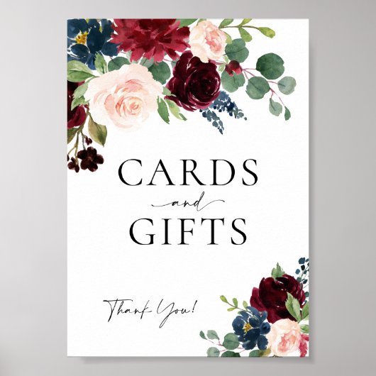 カードとギフトBohoフローラブルゴーニュ結婚のサイン ポスター (正面)