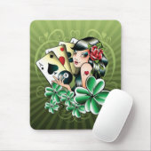カードとクローバーを持つ女性 – mousepad マウスパッド (マウス)