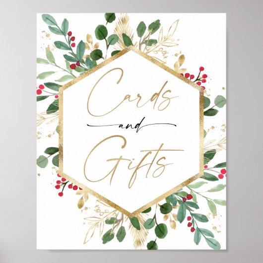 カードのギフトはクリスマスレッドの金ゴールド赤のシャワーに署名 ポスター (正面)