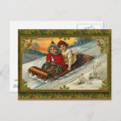 カードのヴィンテージのビクトリアンなSleddingイラストレーション シーズンポストカード (正面/裏面)