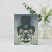 カードの上にパグ氏 ポストカード (スタンド正面)