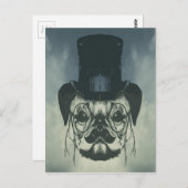 カードの上にパグ氏 ポストカード (正面/裏面)