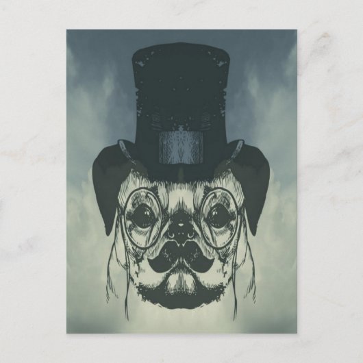 カードの上にパグ氏 ポストカード (正面)