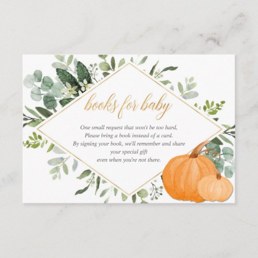 カードの代わりにカボチャの赤ちゃんシャワー緑の本 エンクロージャーカード (正面)