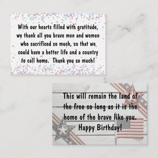 カードの挿入 – 退役軍人の日/中庭誕生日 名刺 (正面/裏面)