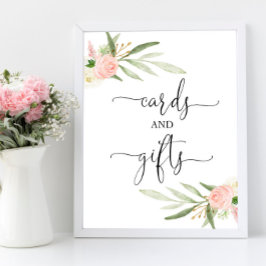 カードの贈り物はピンクの緑の金ゴールドの赤ちゃんシャワーに署名 ポスター