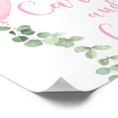 カードやギフトはピンクの風船の赤ちゃんシャワーにサイン ポスター (角)