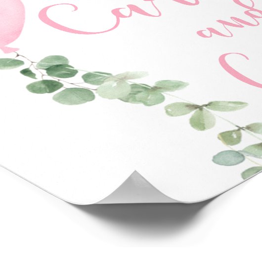 カードやギフトはピンクの風船の赤ちゃんシャワーにサイン ポスター (角)