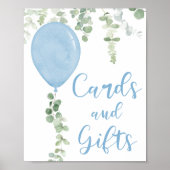 カードやギフトは青い風船の赤ちゃんシャワーにサイン ポスター (正面)