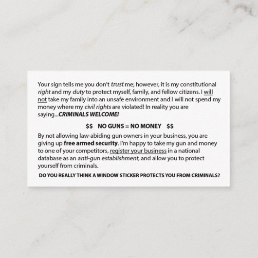 カードを与えられる銃無し 名刺 (裏面)