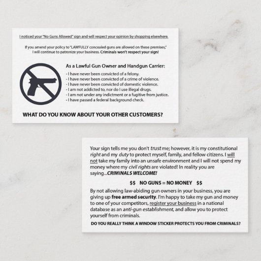 カードを与えられる銃無し 名刺 (正面/裏面)