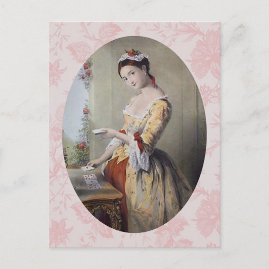 カードを持つ女性 ポストカード (正面)