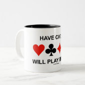 カードを持遊ち合わせる(4枚のカードスーツ) ツートーンマグカップ (正面左)