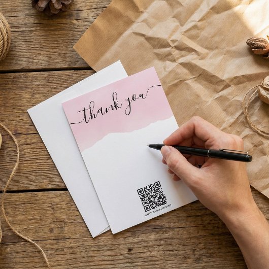カードを挿入するQRコード感謝していピンクの水色 サンキューカード