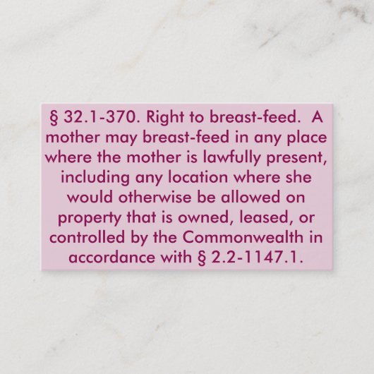 "カードを母乳で育てること右のヴァージニア" 名刺 (正面)