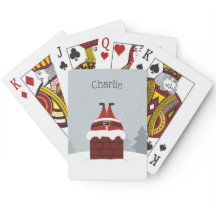 カードを遊ぶサンタのおもしろいなスタックした名前をカスタムする