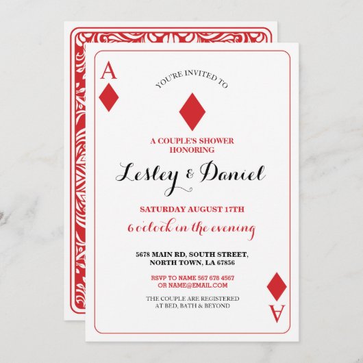 カードを遊ぶダイヤモンドは婚約の招待をつなぎます 招待状 (正面/裏面)