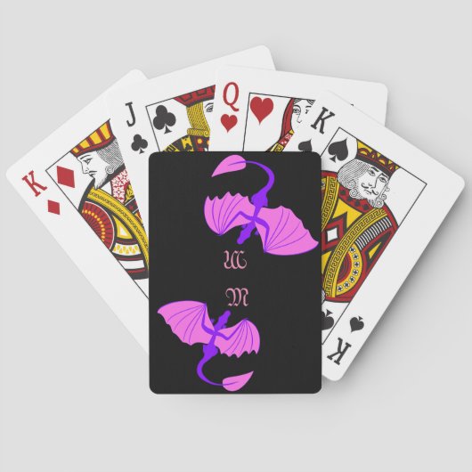 カードを遊ぶ紫色のドラゴンのモノグラム トランプ (裏面)