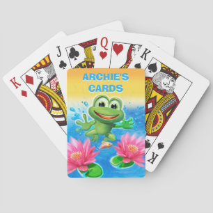 カードを遊んでいるカエルの誕生会の跳躍 トランプ