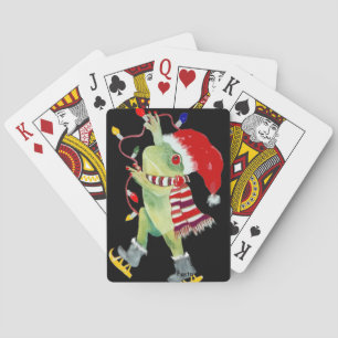 カードを遊んでいるクリスマスのカエル トランプ