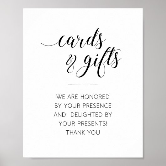 カードエレガントとギフトテーブルの結婚サイン ポスター (正面)