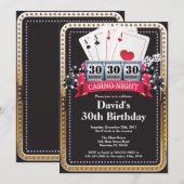カードカジノの金ゴールドの誕生日の招待を遊ぶトランプのポーカー 招待状 (正面/裏面)