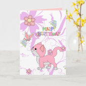 カードキッズガールズハッピーバースデーガールガールキッテン猫 カード (黄色い花)