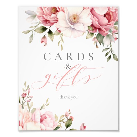 カードギフトエレガントピンクフローラ赤ちゃんシャワーのサイン フォトプリント (正面)