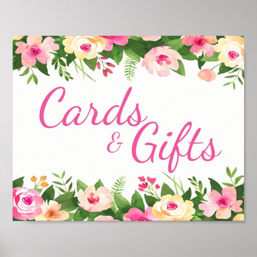 カードギフトピンクウォーターカラーフローラブライダルシャワー ポスター (正面)