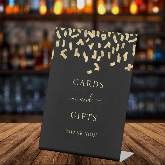 カードギフト黒い金ゴールド紙吹雪 台座サイン