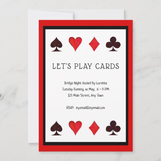 カードゲームパーティーの招待状「Let's Play Cards」 招待状 (正面)