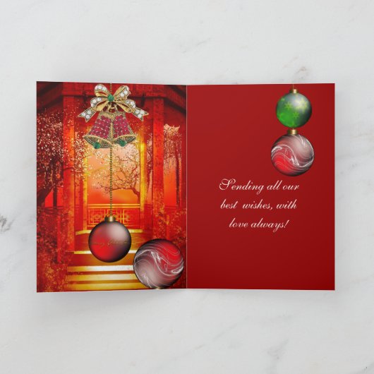 カードシーズンのグリーティングレッドグリーンクリスマスベル シーズンカード (内部)