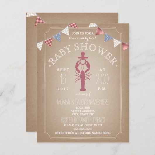 カードストック刺激を受けたの低い国がベビーシャワーをゆでる 招待状 (正面/裏面)