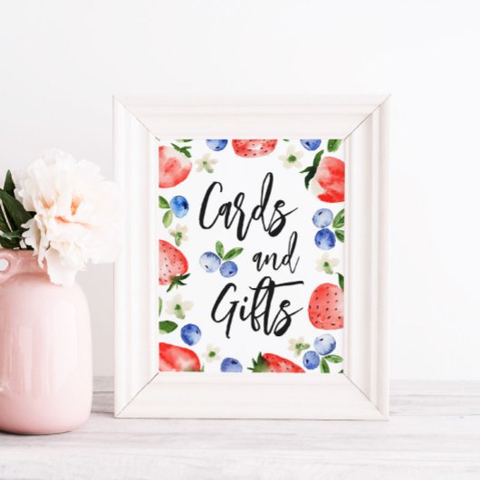 カードストロベリーブルーベリーベビーシャワーサイン ポスター