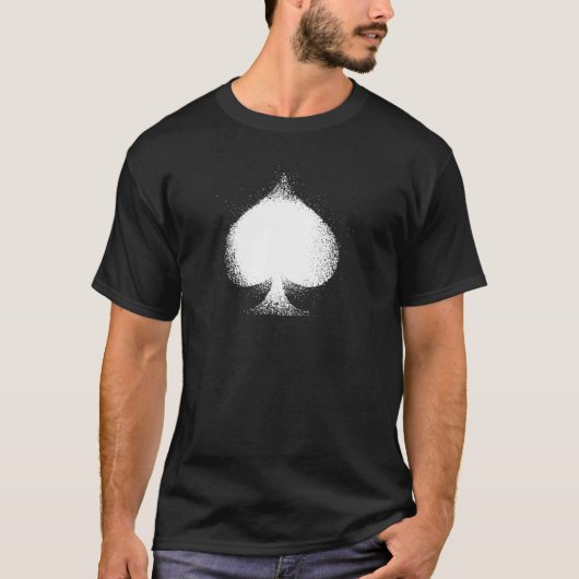 カードスーツのスペードの白グランジ Tシャツ (正面)
