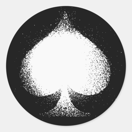 カードスーツスペード白グランジ- ラウンドシール (正面)