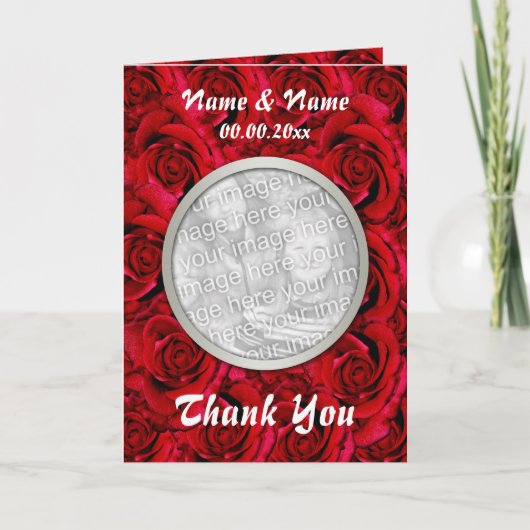 カードテンプレート - カスタマイズ可能な赤いバラ サンキューカード (正面)